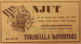 Annons för Torshälla konditori, juni 1954