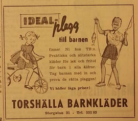Annons för Torshälla barnkläder, juni 1954
