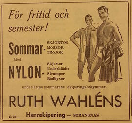 Annons för Ruth Walen Snäs, juni 1954