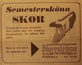 Annons för Norrströms skor Torshälla, juni 1954