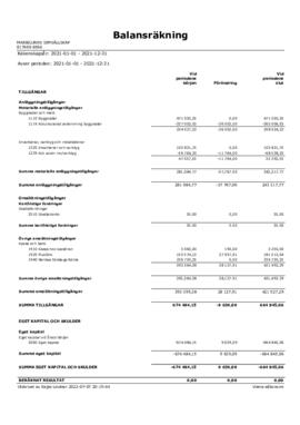 Balansräkning år 2021