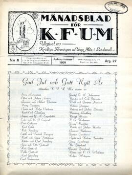 Månadsblad, K.F.U.M i Sundsvall, Nr 8, 1931