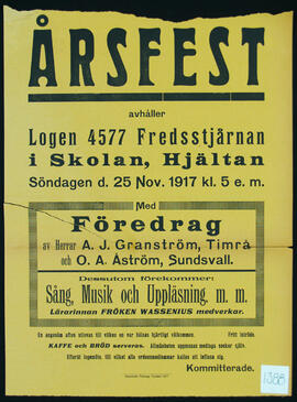 Affisch nr 1388, fest, föredrag