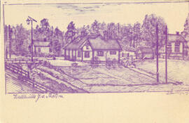 Vykort. Kallhäll, järnvägsstationen