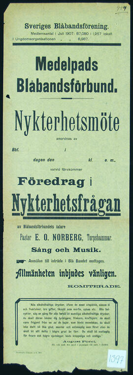 Affisch nr 1397, nykterhet, föredrag