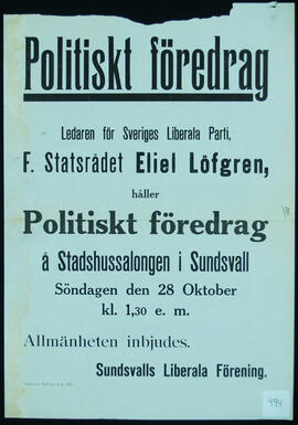 Affisch nr 0993, politik, föredrag