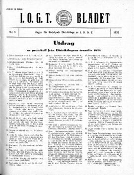 Distriktstidning, I.O.G.T BLADET Nr 8, 1933