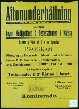 Affisch nr 1392, föredrag, uppträdande