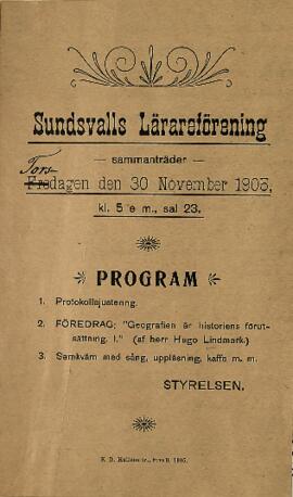 Protokoll 1905-11-30, program