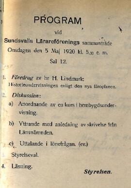 Protokoll 1920-05-05, program