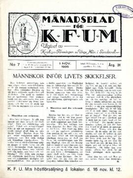 Månadsblad, K.F.U.M i Sundsvall, Nr 7, 1935