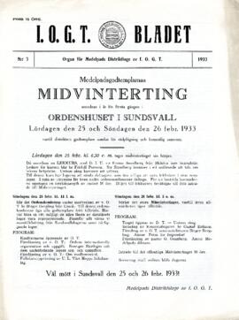 Distriktstidning, I.O.G.T BLADET Nr 3, 1933