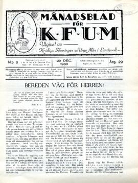 Månadsblad, K.F.U.M i Sundsvall, Nr 8, 1933