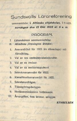 Protokoll 1922-10-12, program