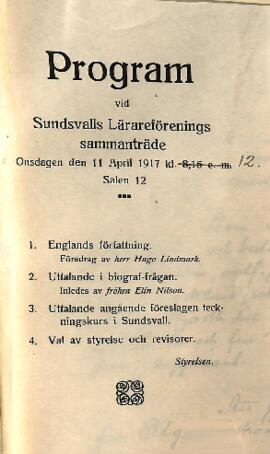 Protokoll 1917-04-11, program