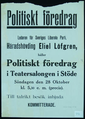 Affisch nr 0991, politik, föredrag