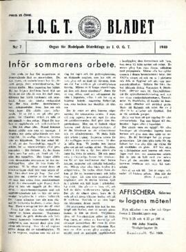 Distriktstidning, I.O.G.T BLADET Nr 7, 1940