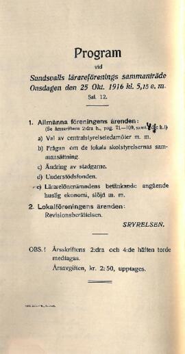 Protokoll 1916-10-25, program