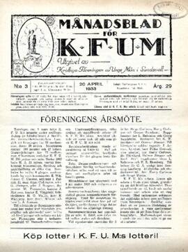 Månadsblad, K.F.U.M i Sundsvall, Nr 3, 1933