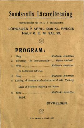 Program vid litteraturafton 1906-04-07