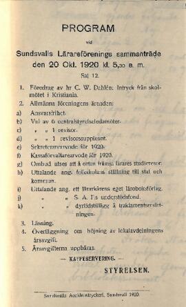 Protokoll 1920-10-20, program