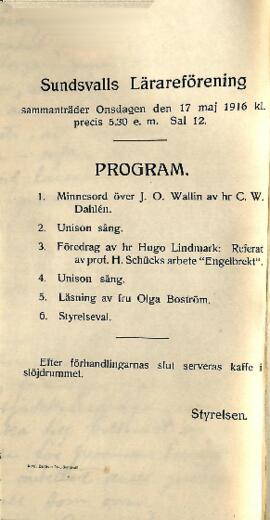 Protokoll 1916-05-17, program