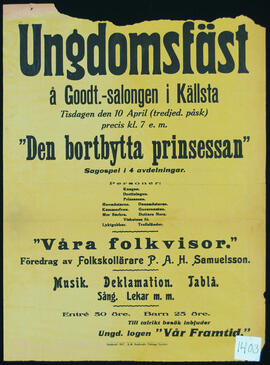 Affisch nr 1403, fest, föredrag