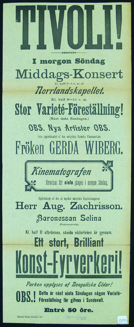 Affisch nr 0888, konsert, varité, fyrverkeri