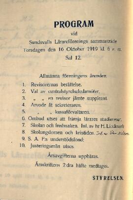 Protokoll 1919-10-16, program