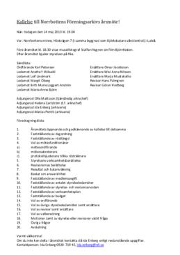 Kallelse och dagordning Årsmöte 2013